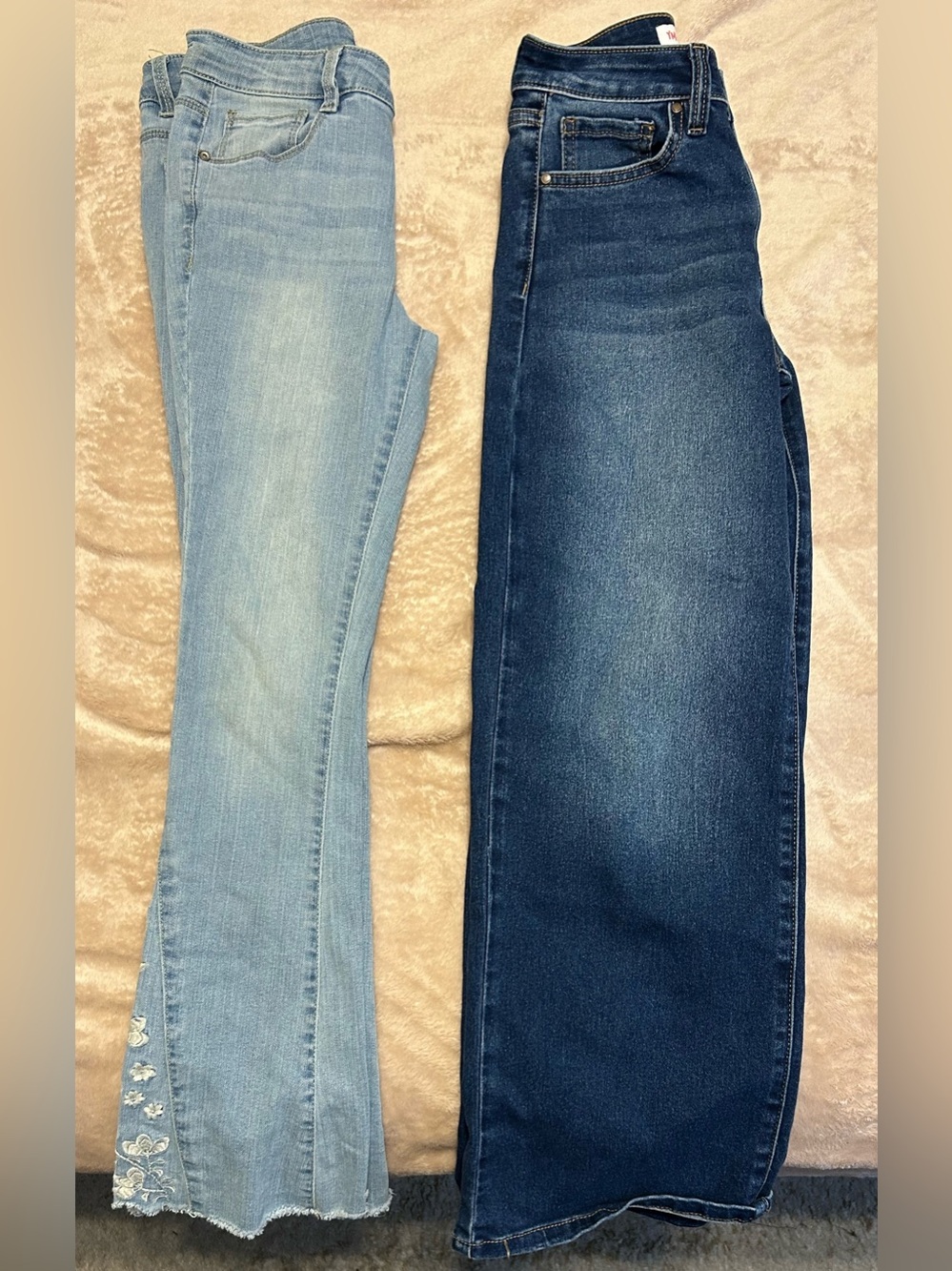 YMI Girl Bella Wide-Leg Jeans Girls 12 Light Wash Denim Embroidered Lot of 2